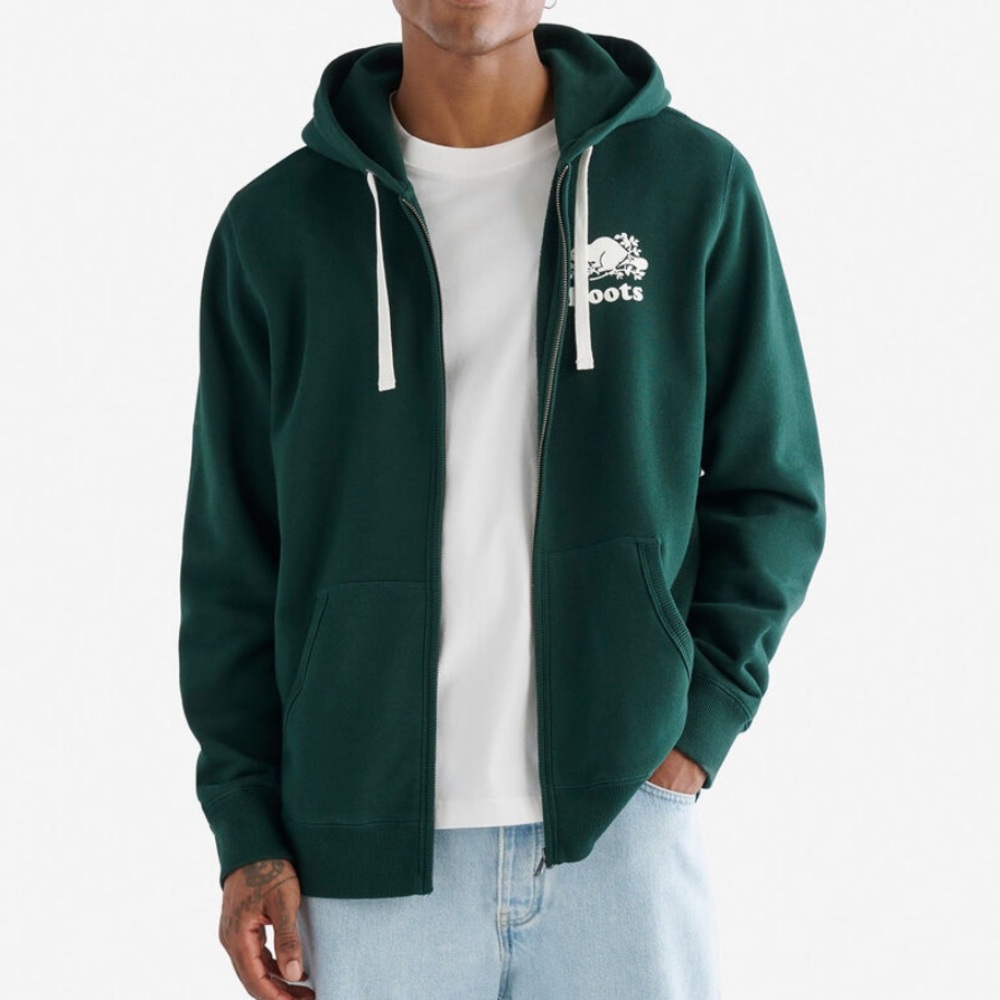 🆕 NWT Roots Unisex Organic Original Full Zip Hoodie in Varsity Green